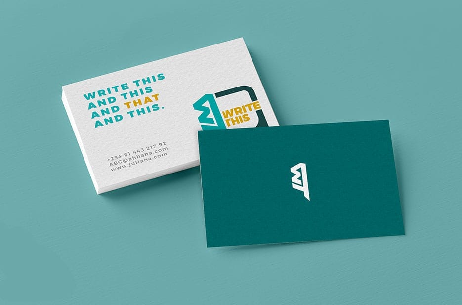 Write This business cards on a teal ground — write this and this and that and this