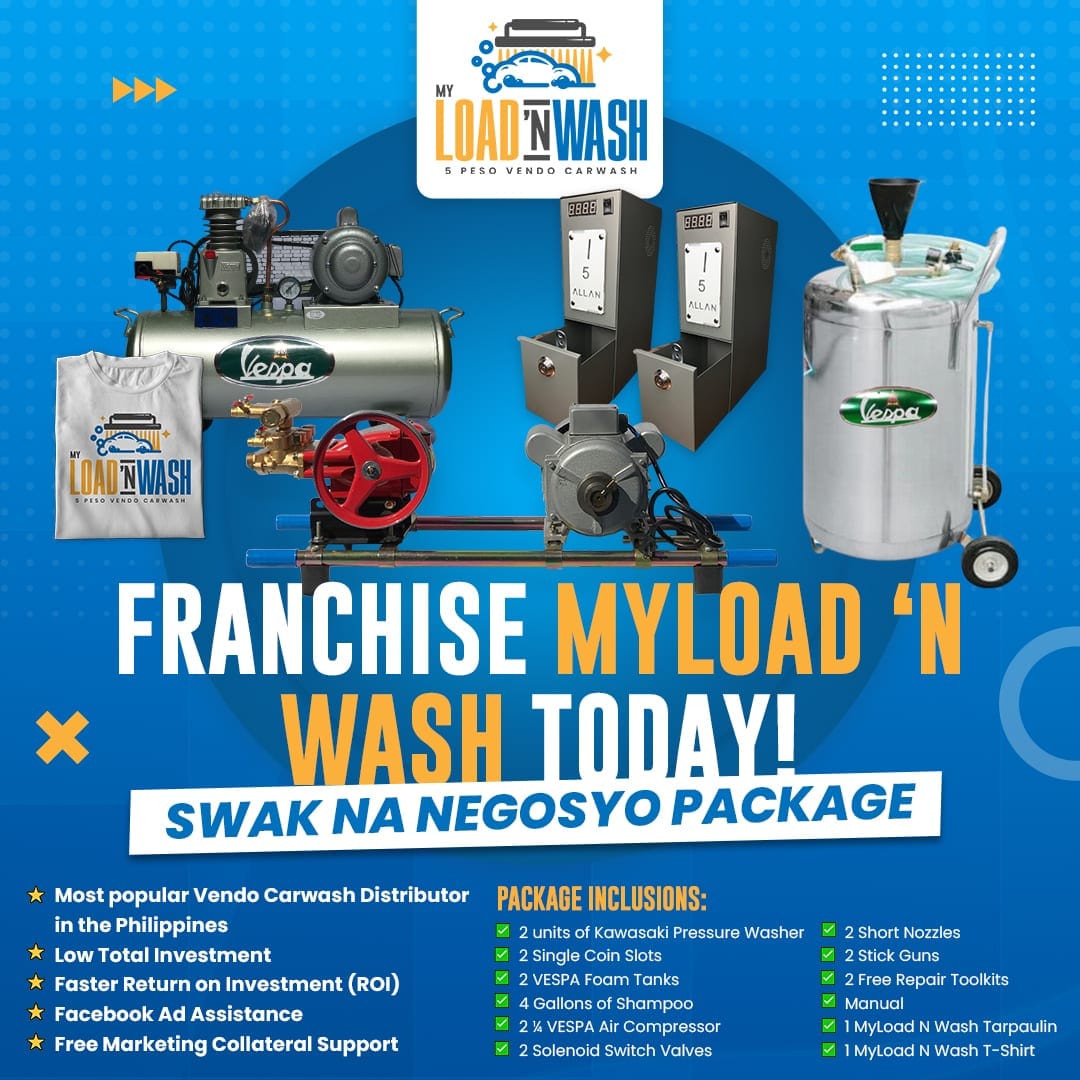 Ad — franchise MyLoad N Wash today, the Swak na Negosyo package and its inclusions