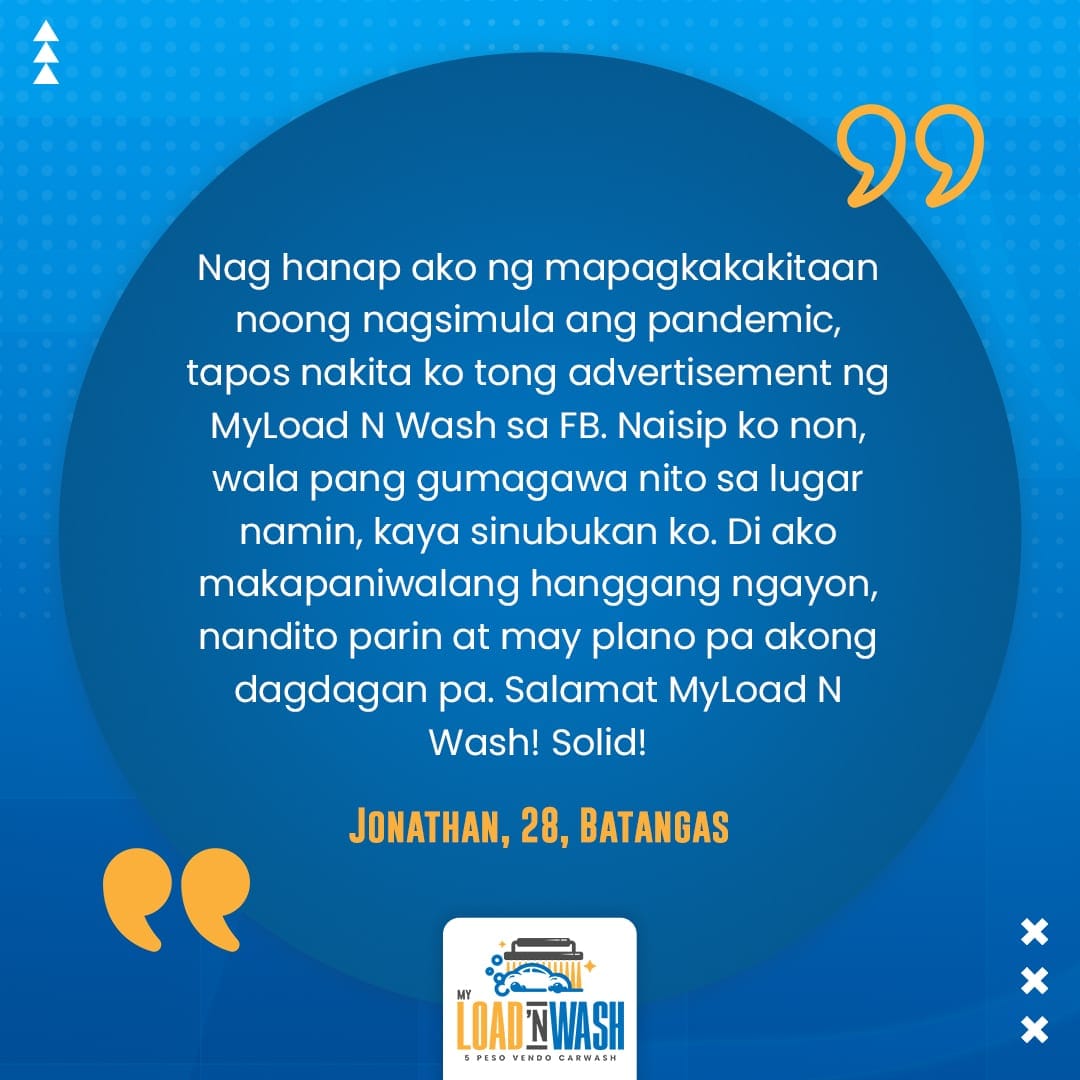 Customer post — Jonathan, 28, from Batangas, on the unit he started during the pandemic