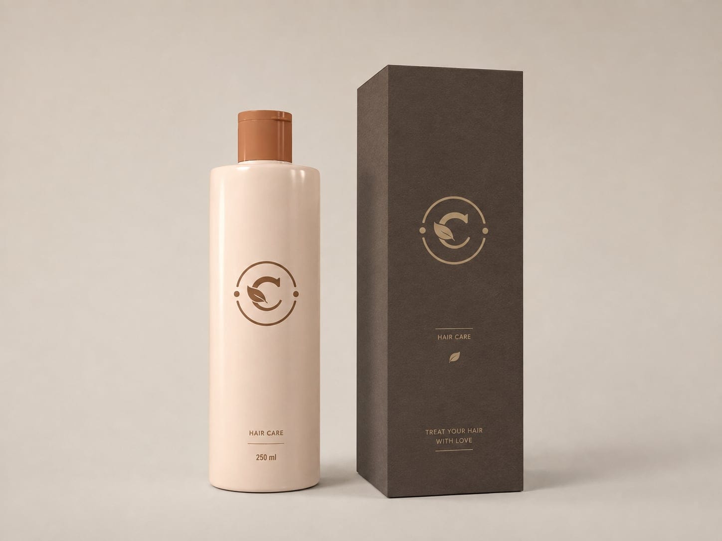 A Carisle Naturale hair-care bottle standing beside its dark carton