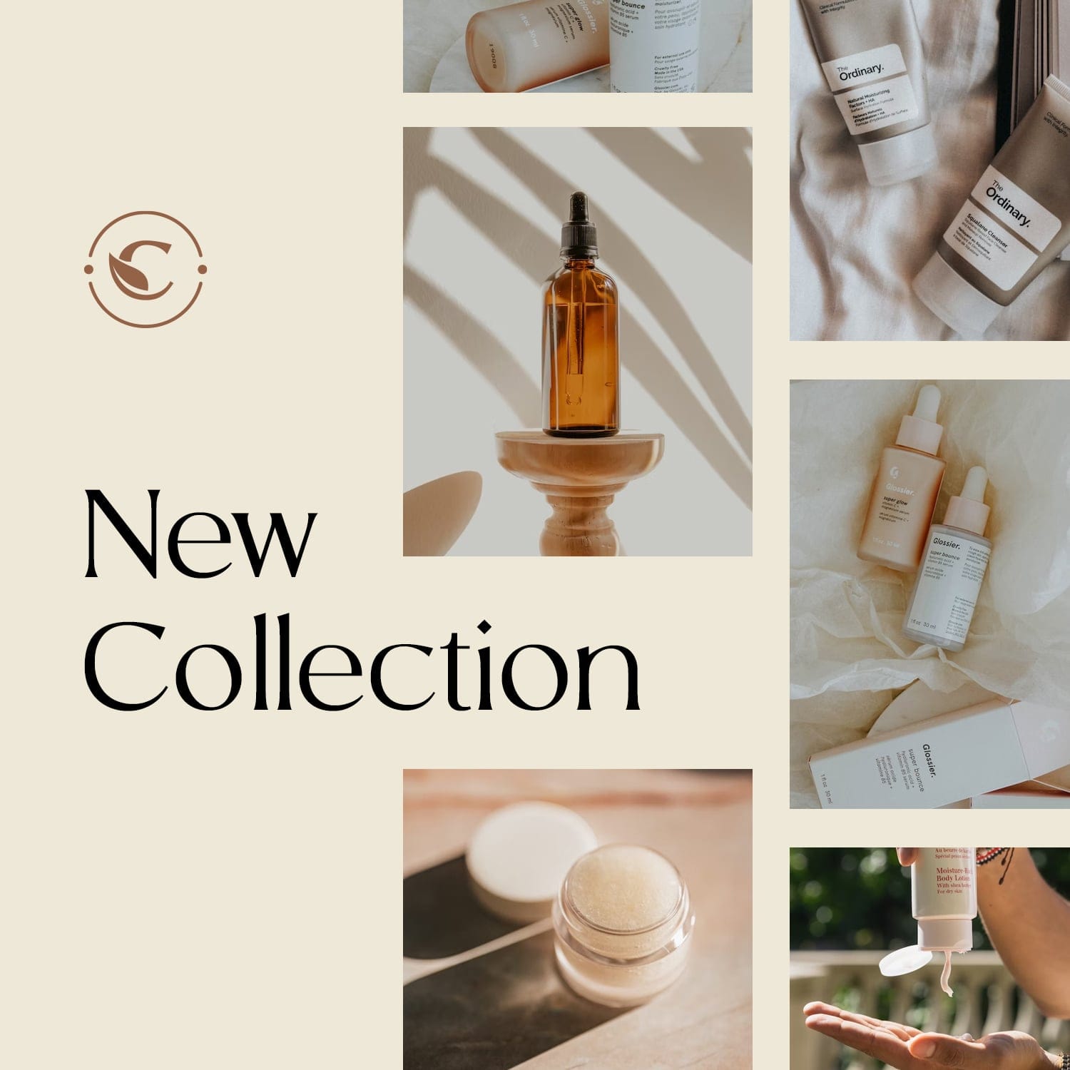 New Collection post — a collage of Carisle Naturale serums, balms and packaging
