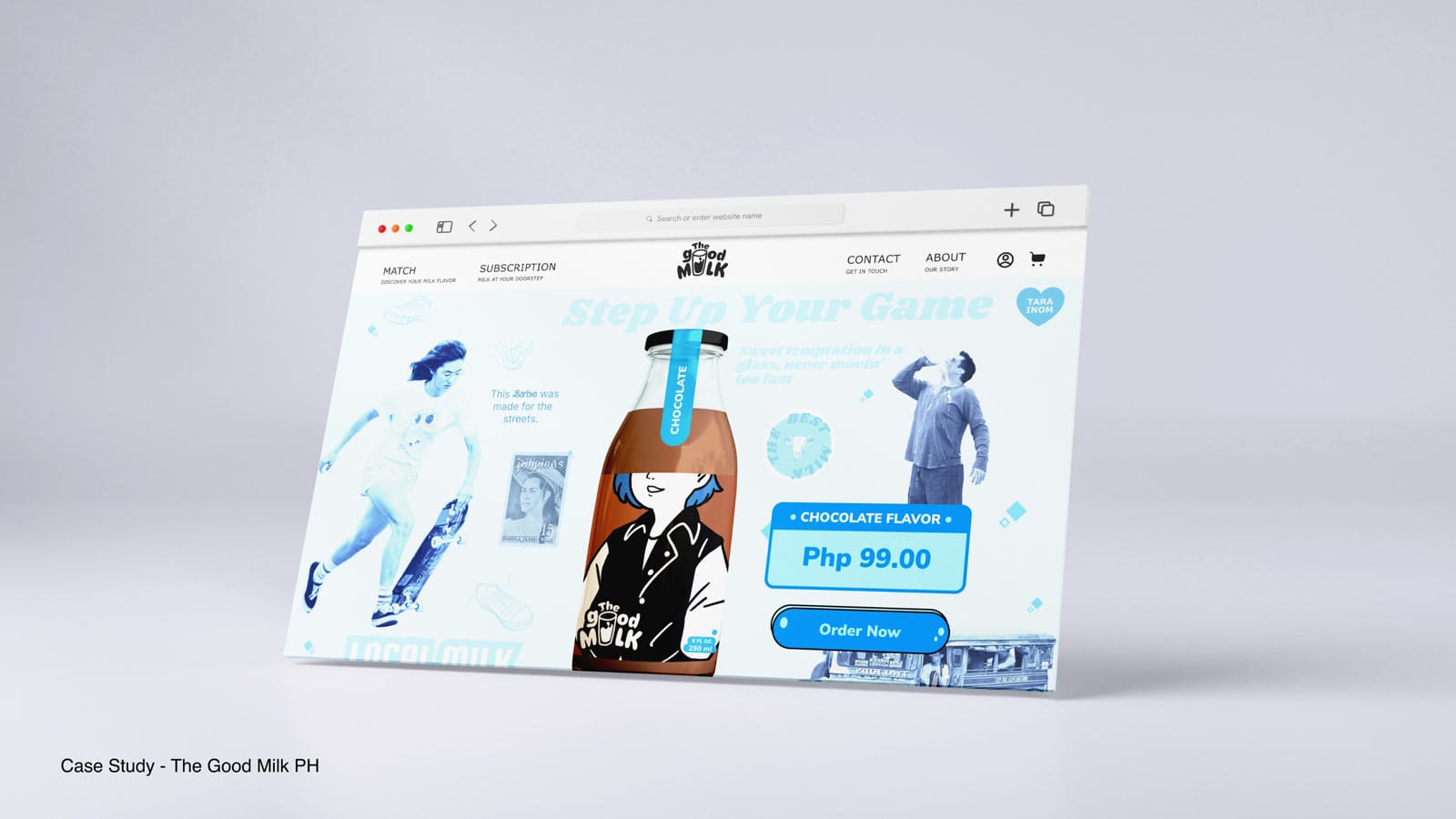 The Good Milk web store, a chocolate flavour product page shown in a browser window