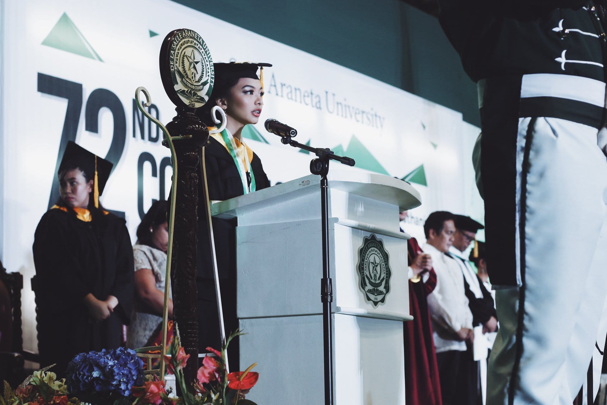 Speaking at the De La Salle Araneta University 72nd commencement